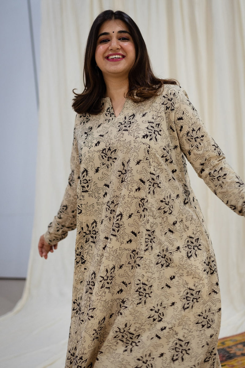 Dastoor Beige Kalamkari Cotton  Kurta