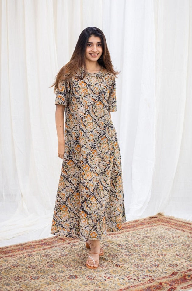 Cotton Kalamkari Long Gown Kurti, Size: S M L XL