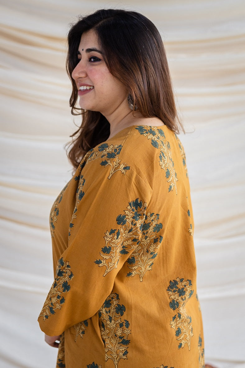 Ahana Ajrakh Mustard Cotton Kurta