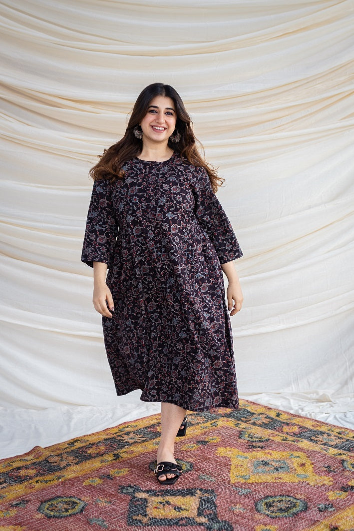 Nisha Ajrakh Cotton  Side Pleated Dress