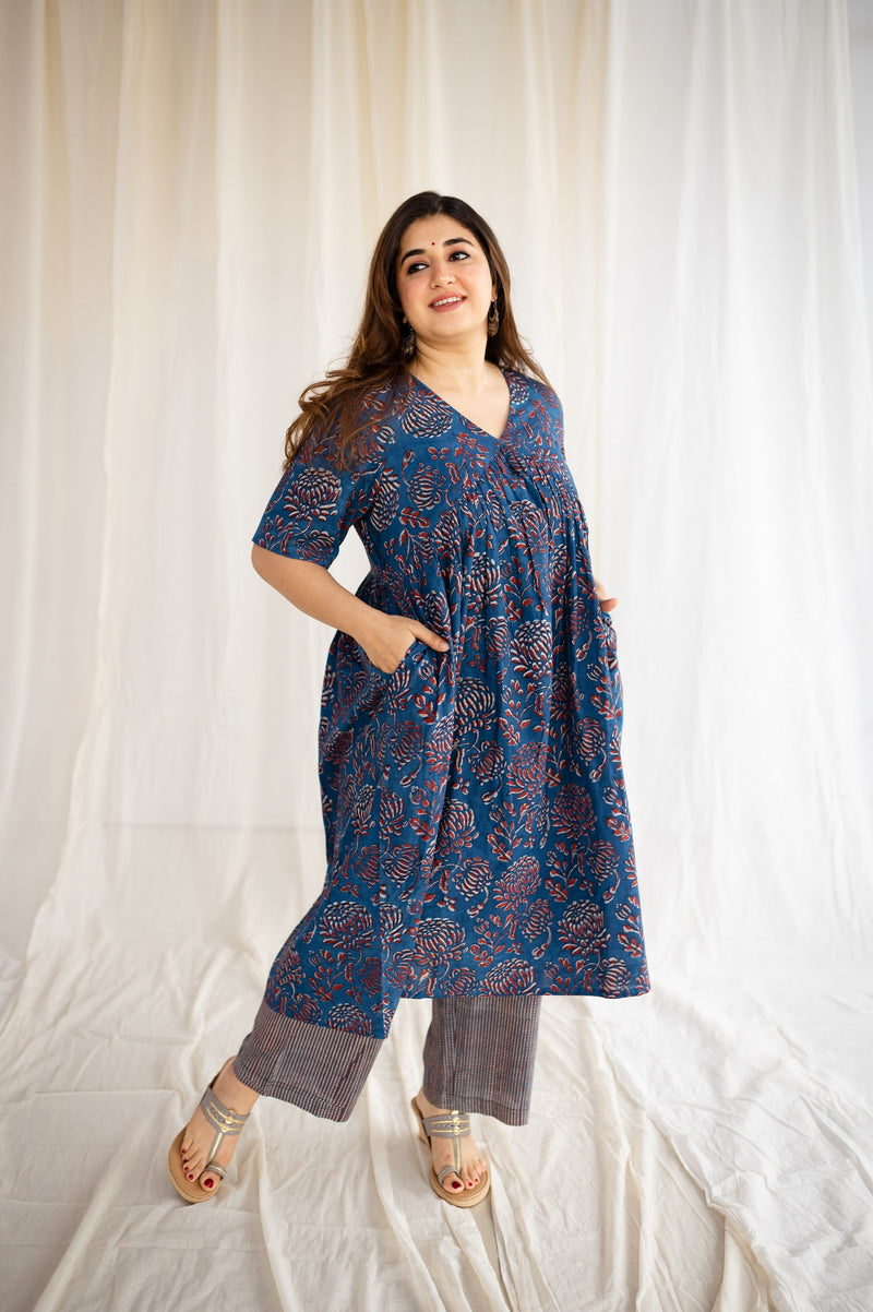 Nia Dabu indigo Cotton Flared Kurta