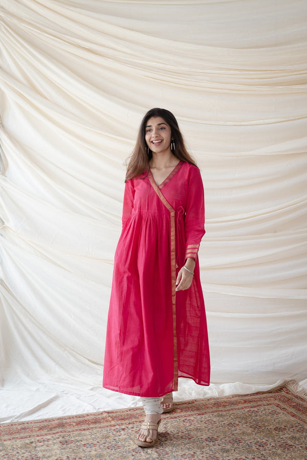 Gina Pink Mangalgiri Cotton Angrakha Kurta