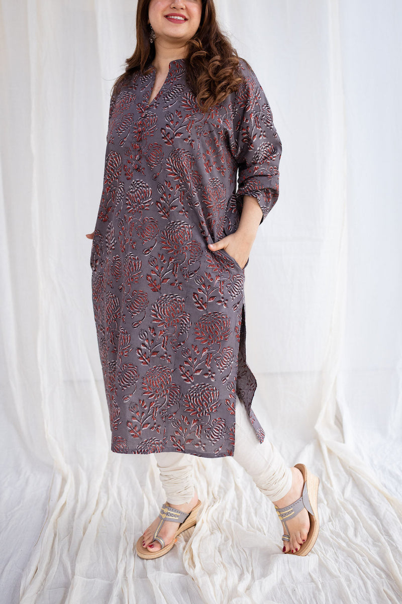 Grisha Dabu Grey Kali Kurta