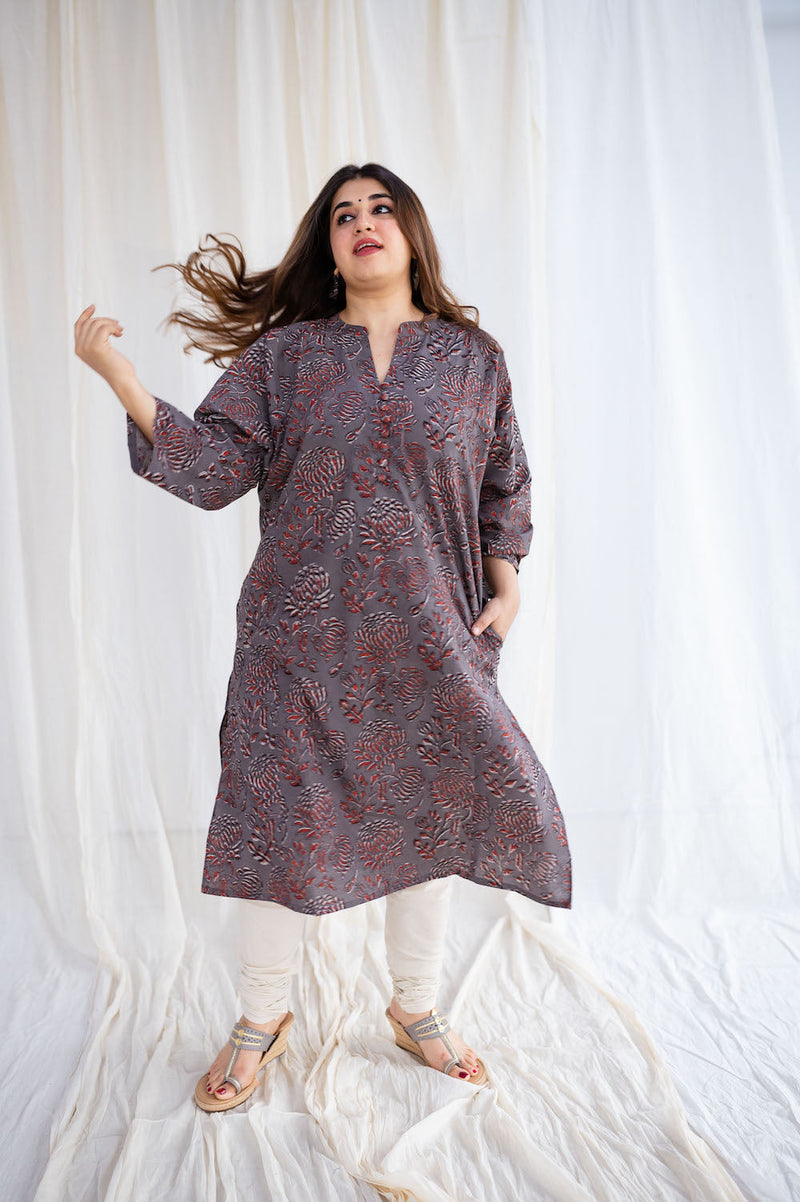 Grisha Dabu Grey Kali Kurta