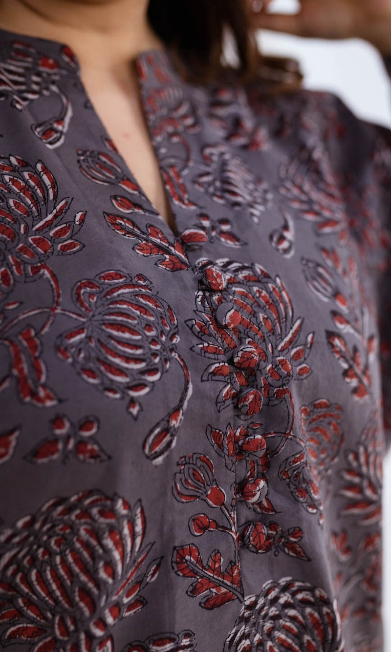 Grisha Dabu Grey Kali Kurta