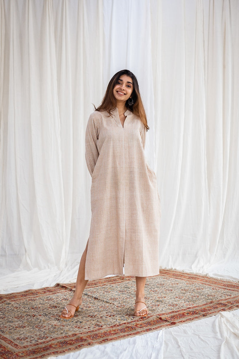 Kuhu Stripe Brown Handwoven Dress