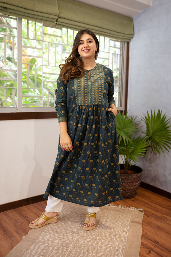 Hara Ajrakh Cotton Patchwork Kurta