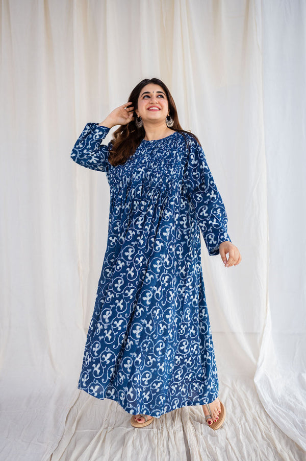 Nikhat Dabu Indigo Cotton Flared Kurta