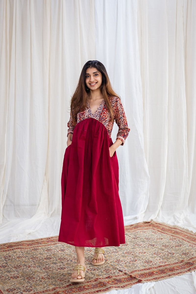 Raisa Kalamkari Madder Cotton Dress