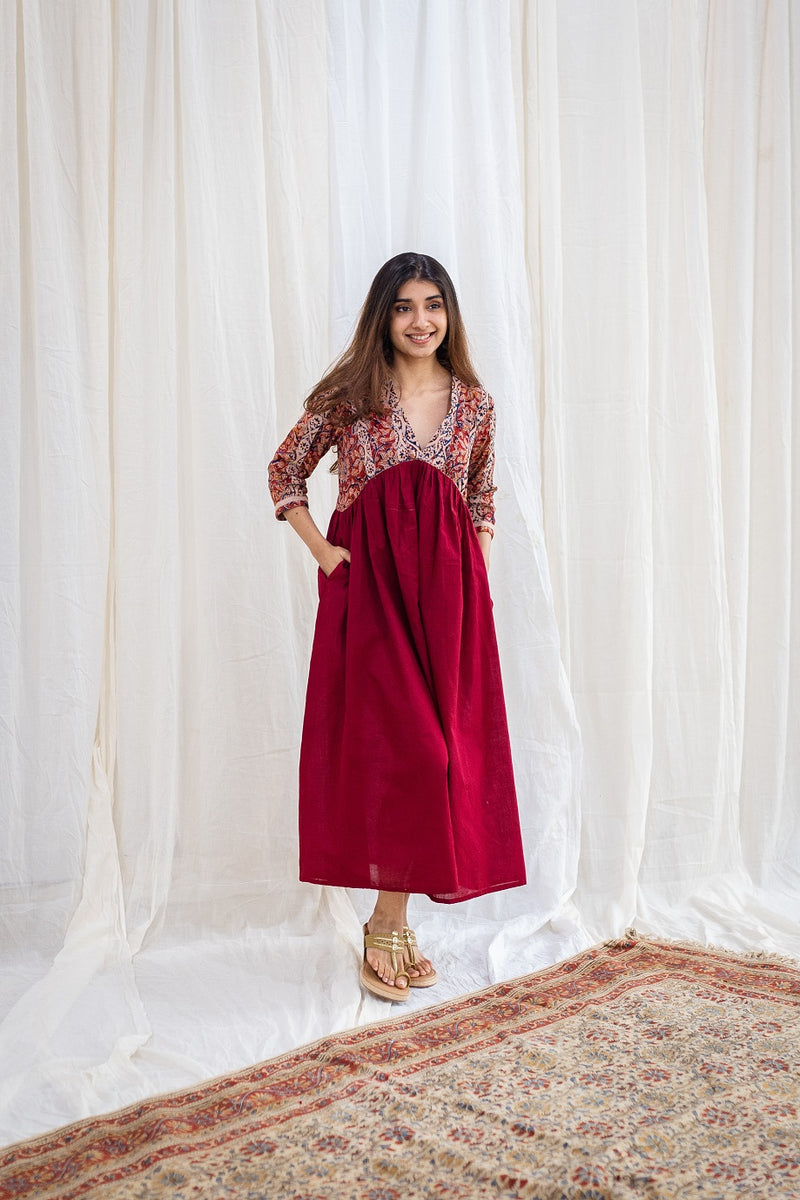 Raisa Kalamkari Madder Cotton Dress