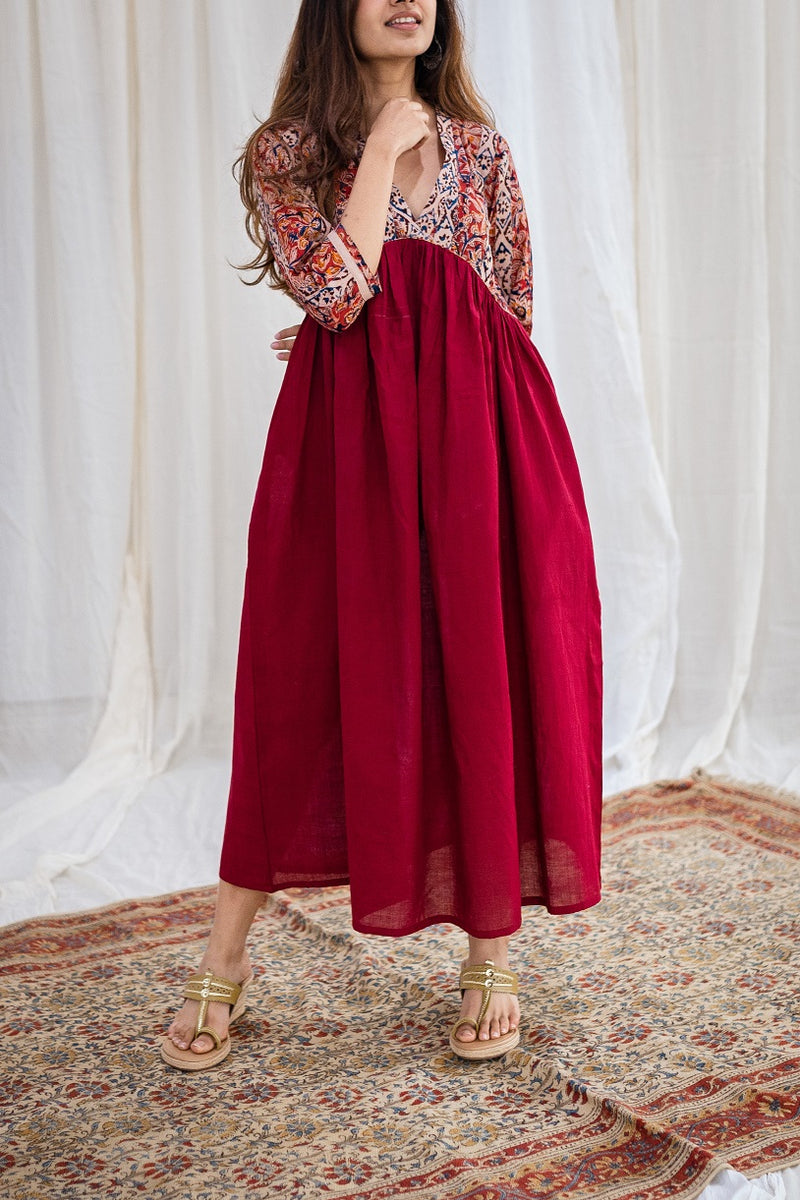 Raisa Kalamkari Madder Cotton Dress