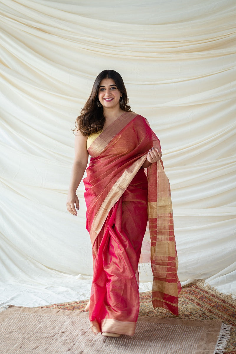 Maheshwari Silk Cotton Tissue Handwoven Saree