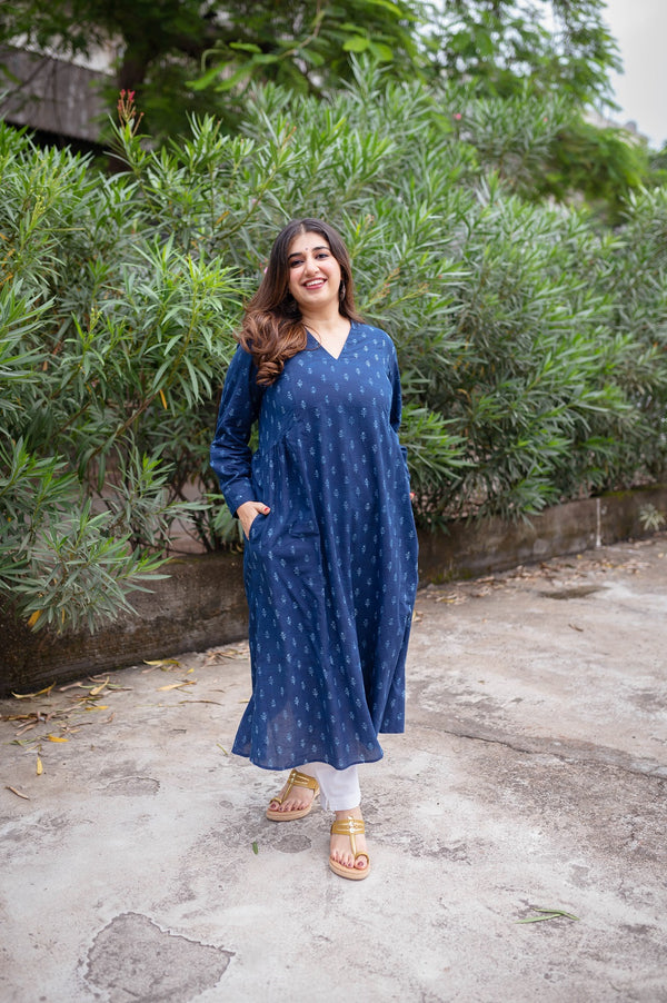 Akira Indigo Dabu Cotton Kali Kurta