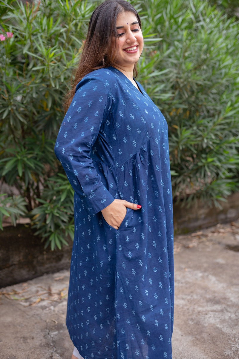 Akira Indigo Dabu Cotton Kali Kurta
