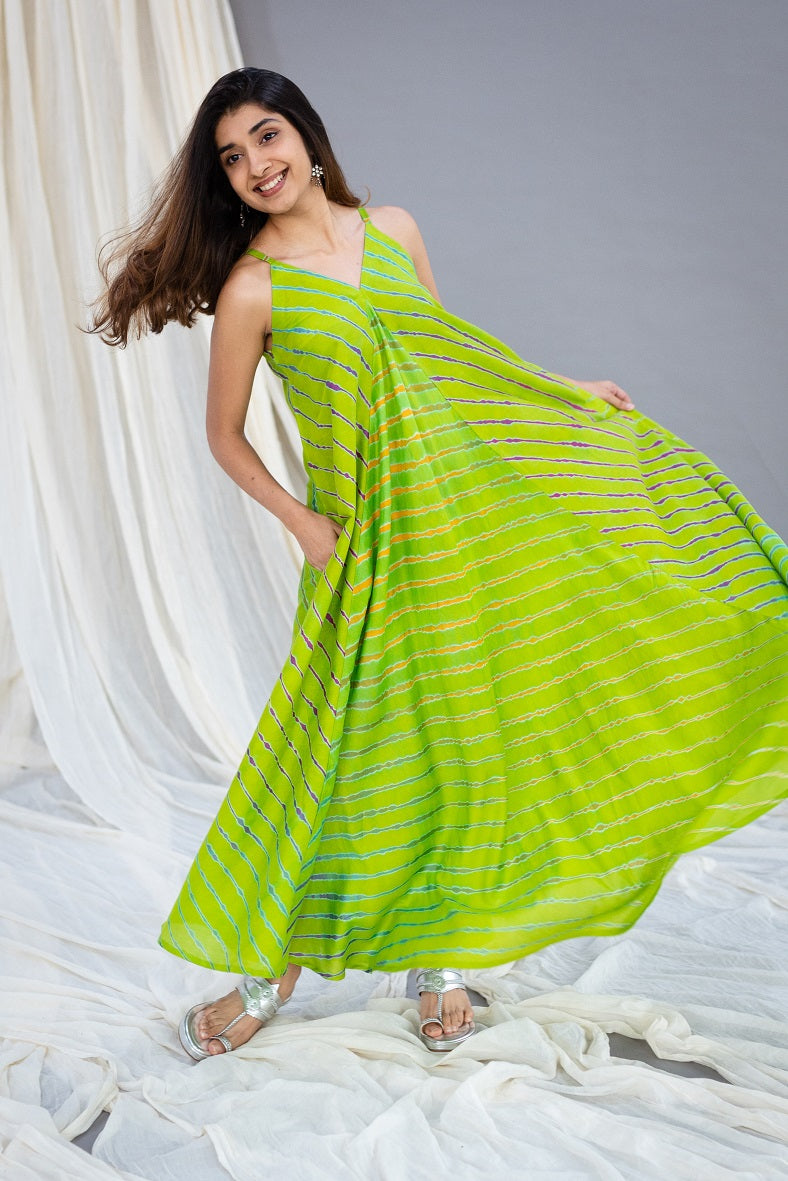 Spring Vibes Lehariya Chanderi Silk Dress
