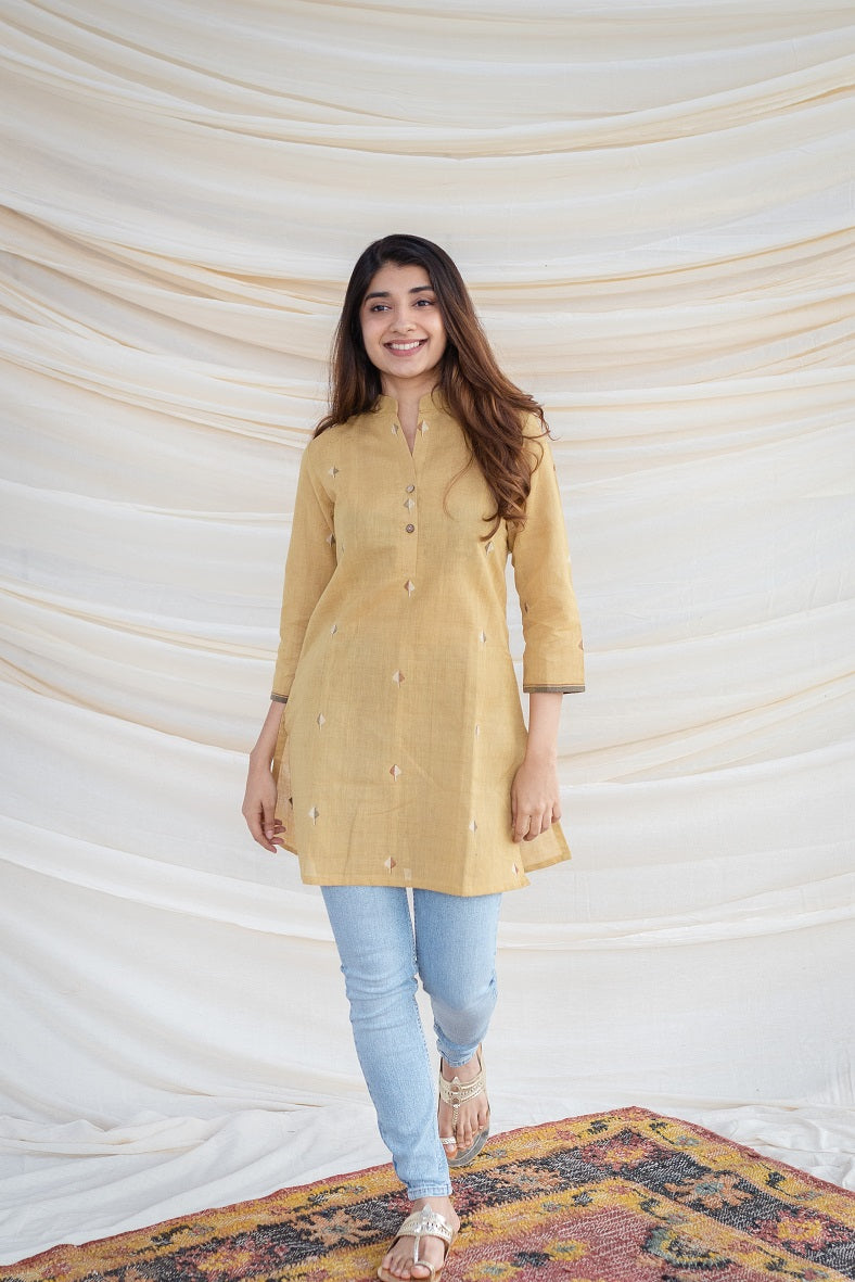 Shamya Jamdani Handwoven Mustard Kurta