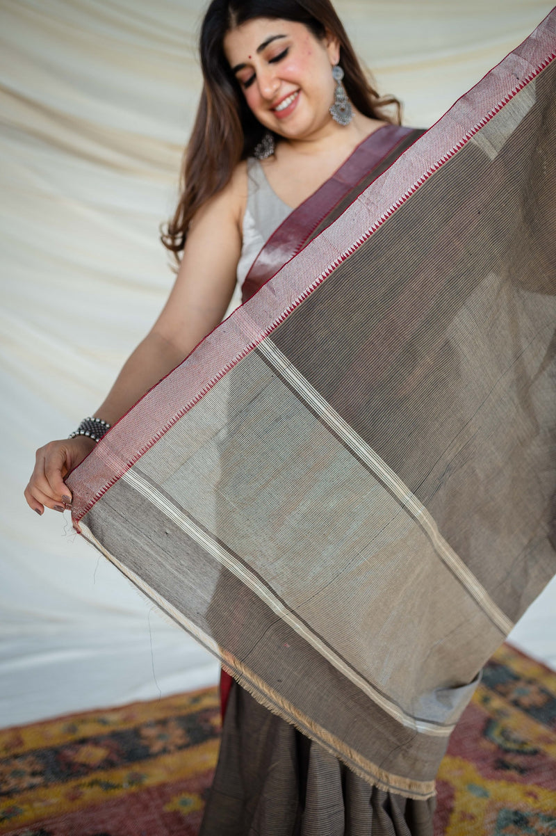 Exceptional Sarees with Silver Borders by Monastoor