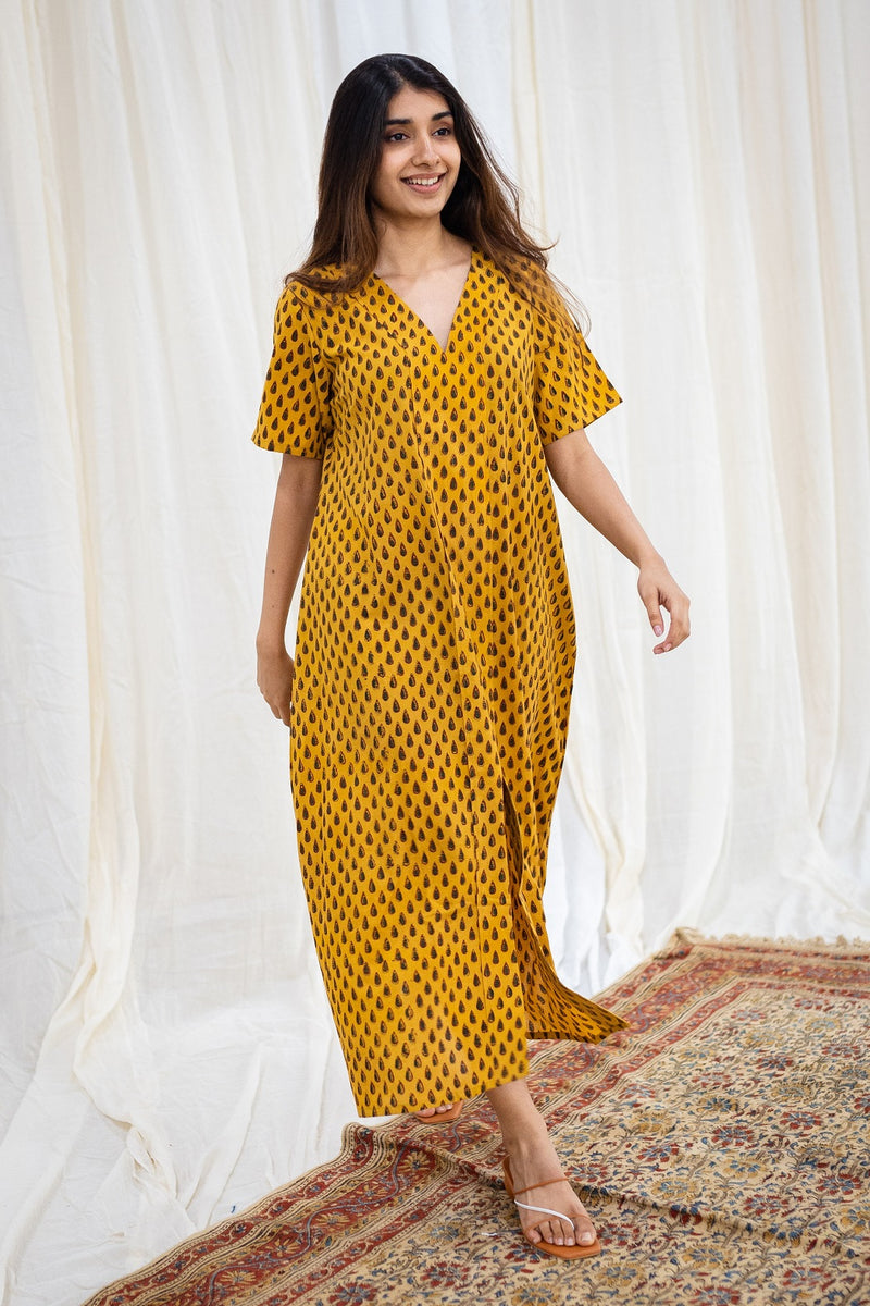 Zeba Ajrakh Yellow Cotton Dress