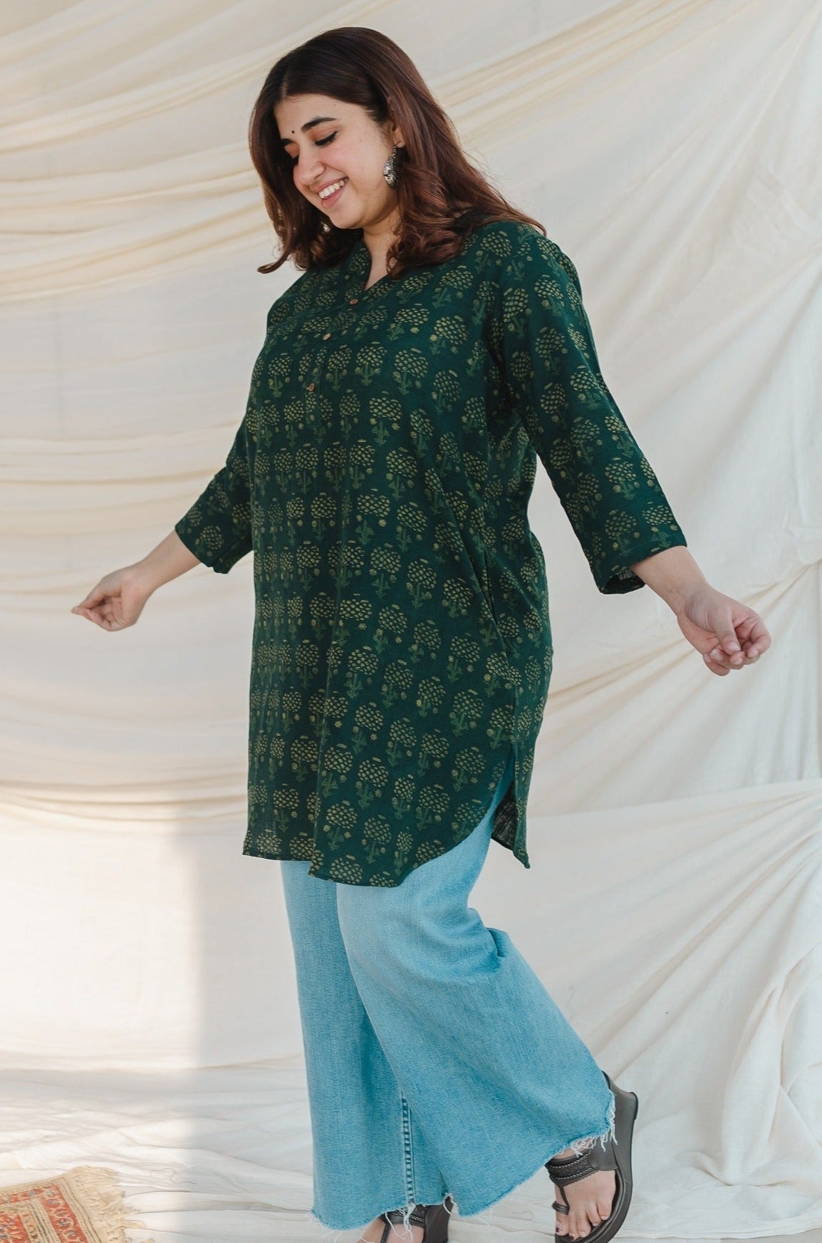 Indian Ethnic Women's Hania Green Slub cotton Short Kurta – THE INDIAN ...
