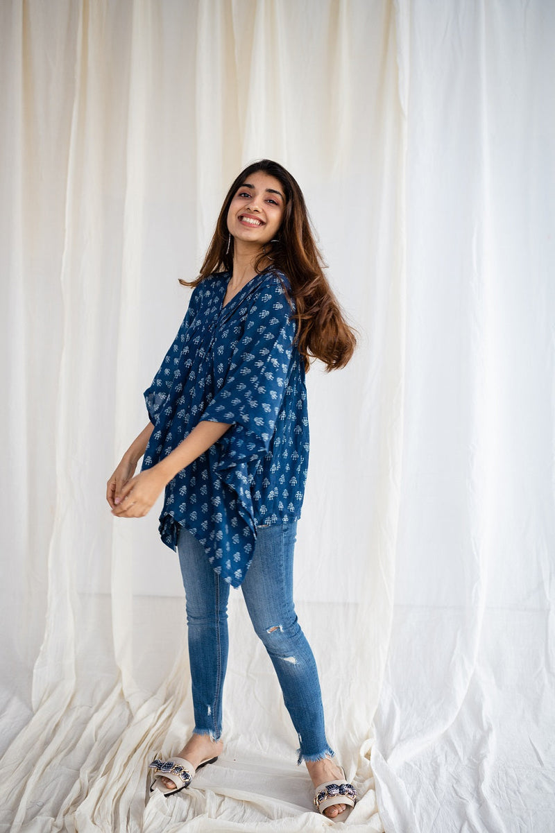 Siri Dabu indigo Viscose Silk Short Top