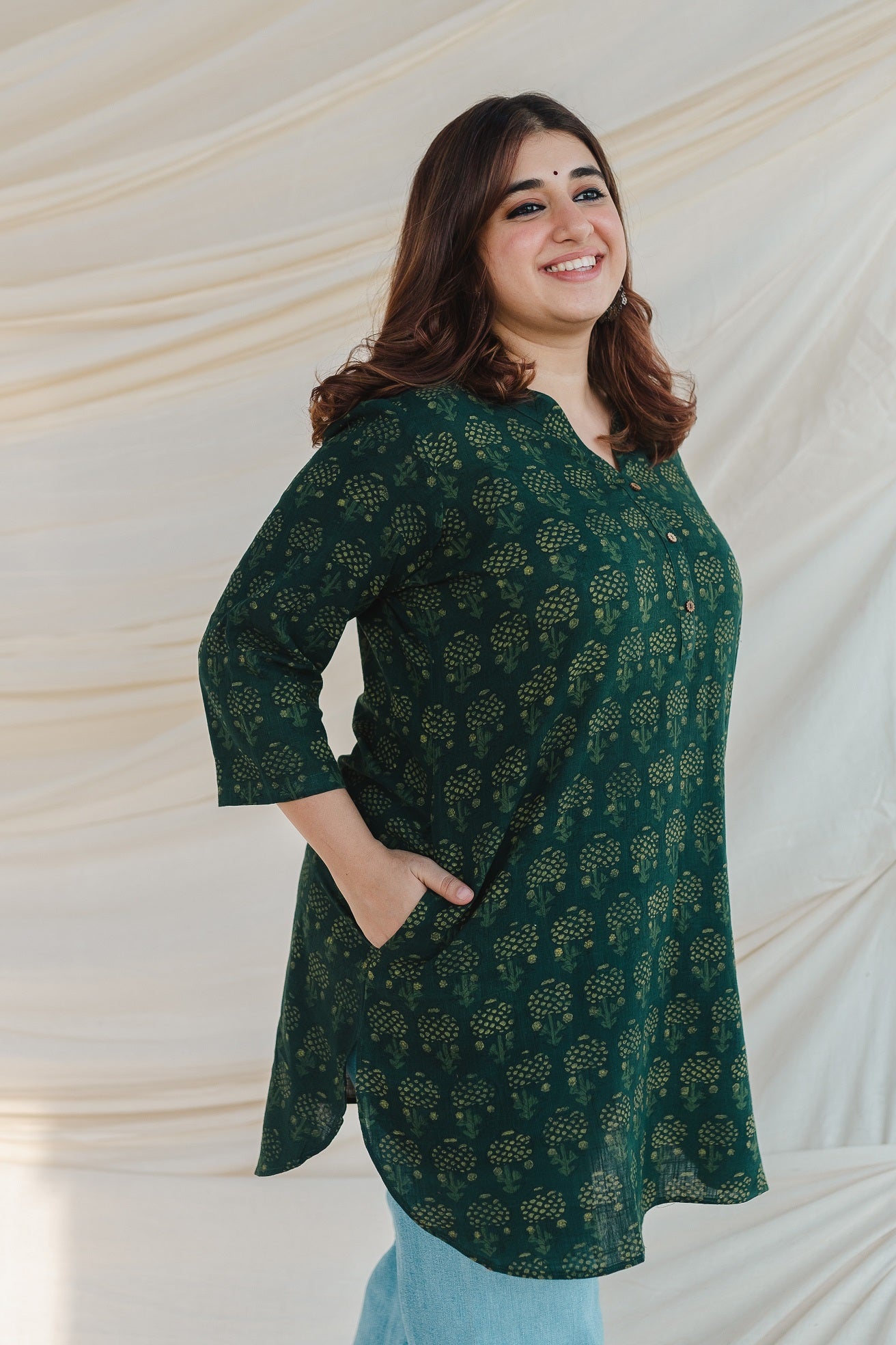 Indian Ethnic Women's Hania Green Slub cotton Short Kurta – THE INDIAN ...