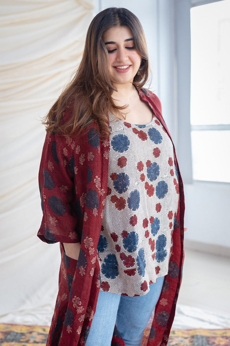 Faye Ajrakh Linen Top & Jacket
