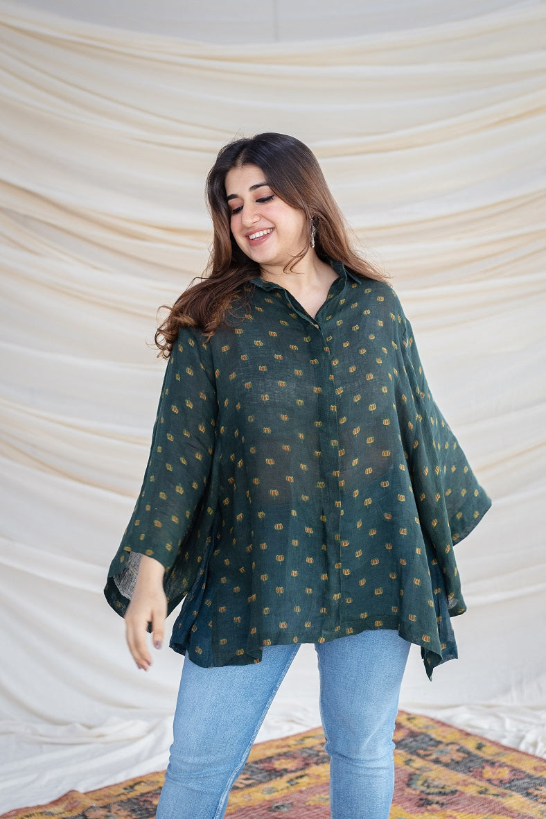 Heena Ajrakh Linen Green Short top