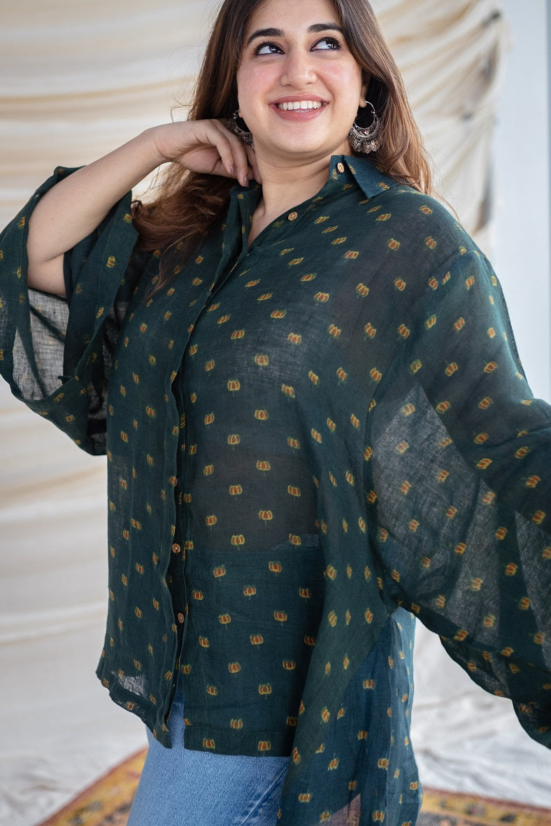 Heena Ajrakh Linen Green Short top