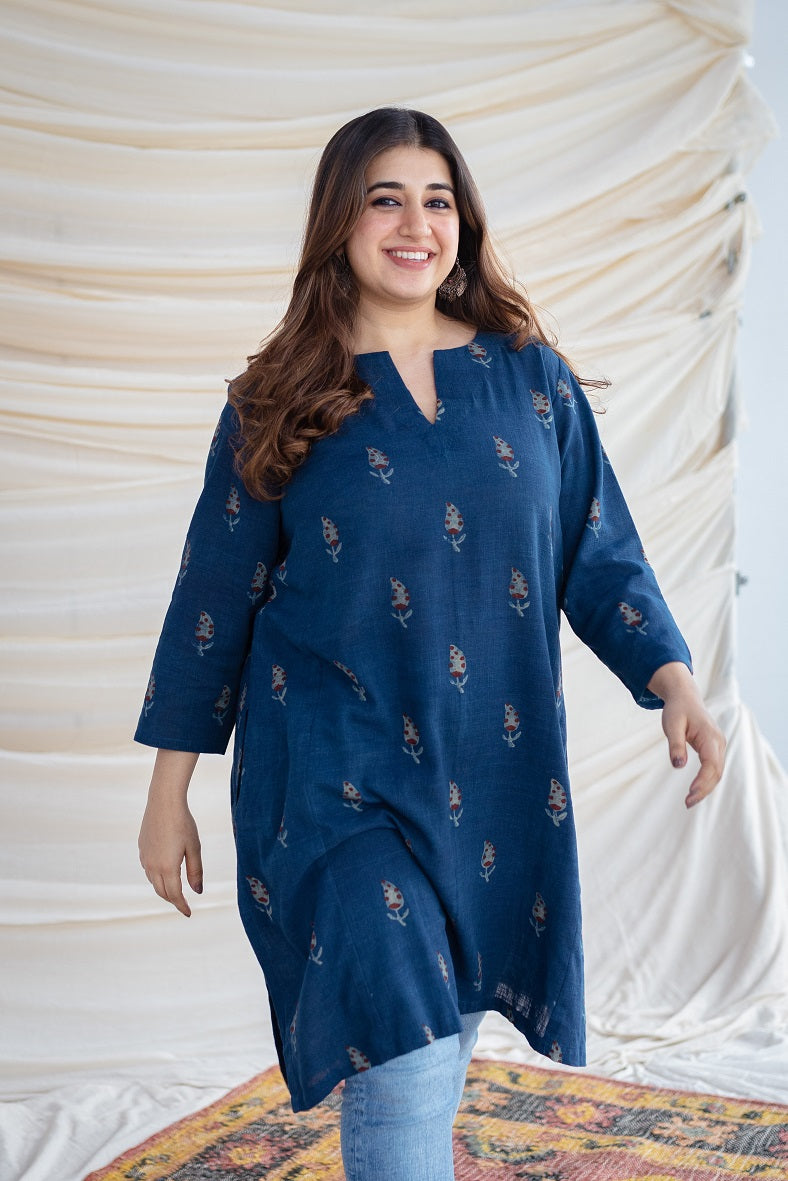 Indian Ethnic Women's Hitanshi Slub Cotton Indigo Short Kurta – THE ...