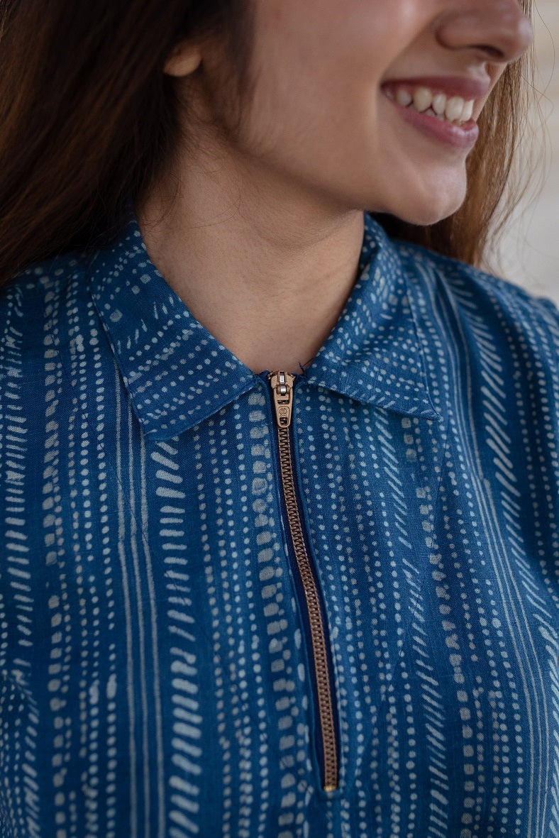 Imani Slub Cotton Indigo Short Top