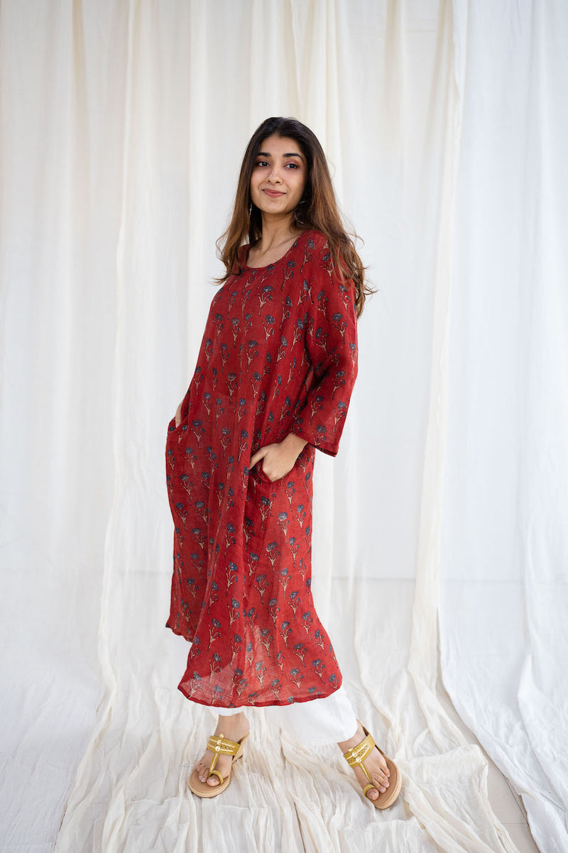 Latika Ajrakh Madder Linen Kurta