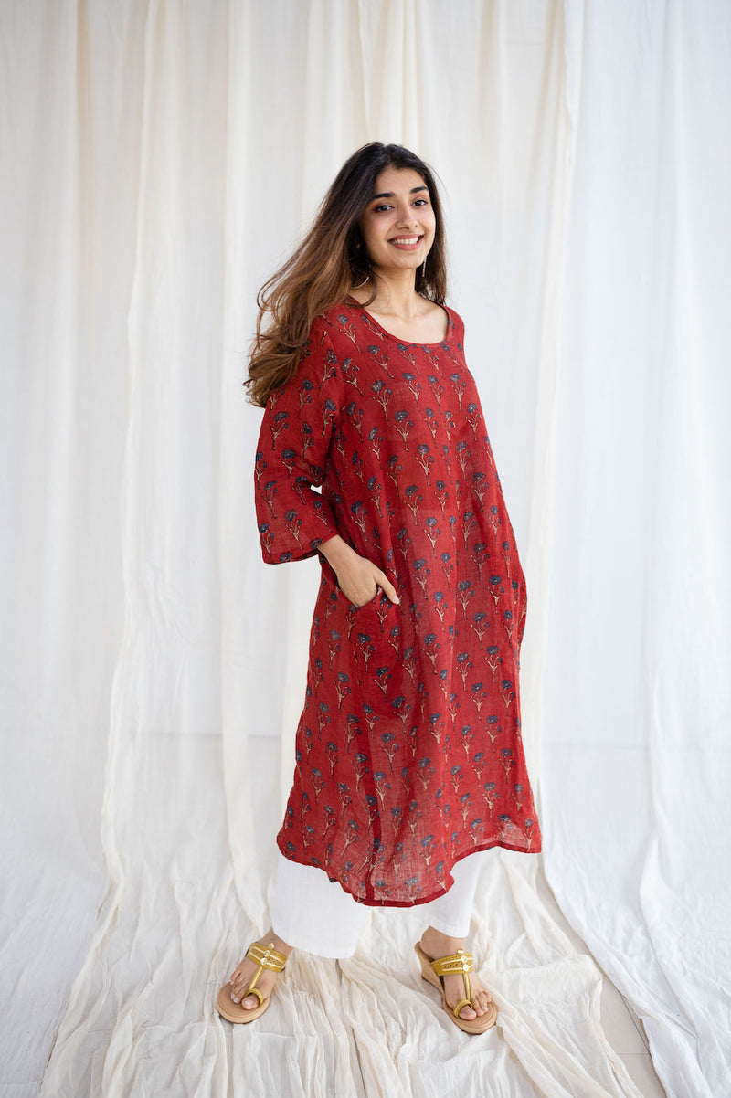 Latika Ajrakh Madder Linen Kurta