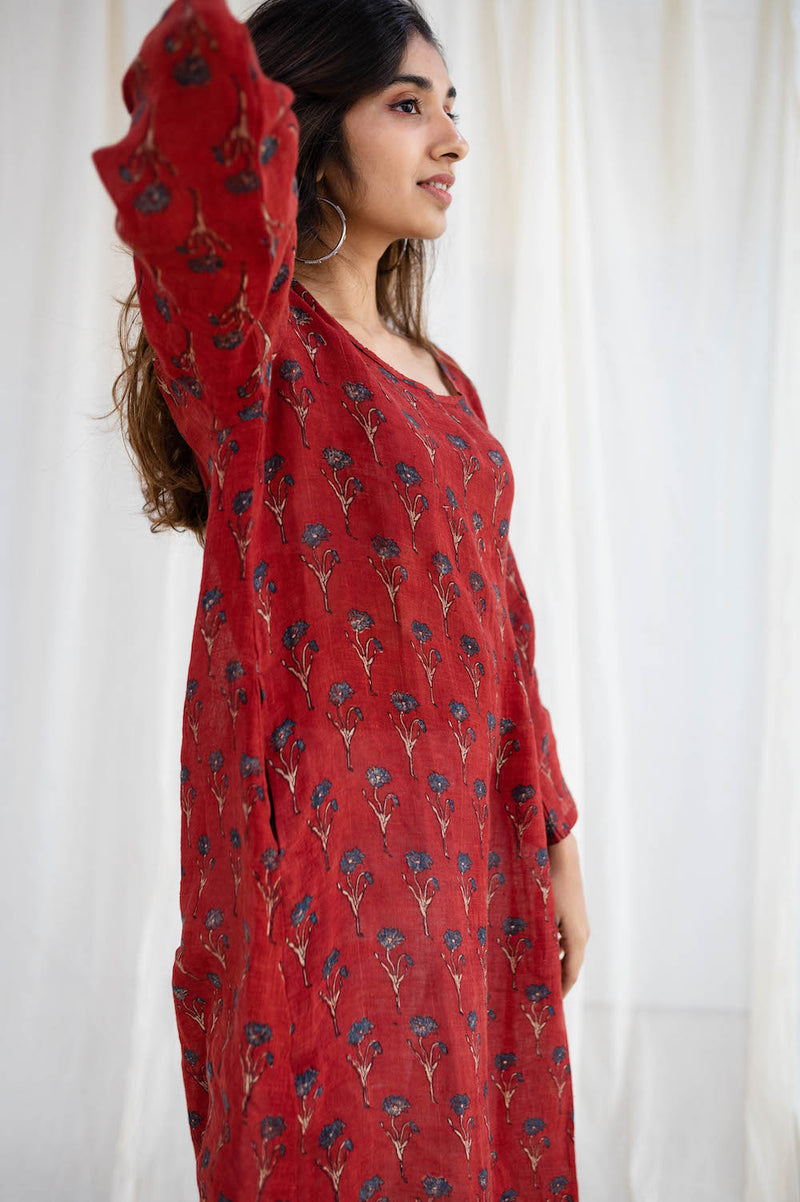 Latika Ajrakh Madder Linen Kurta