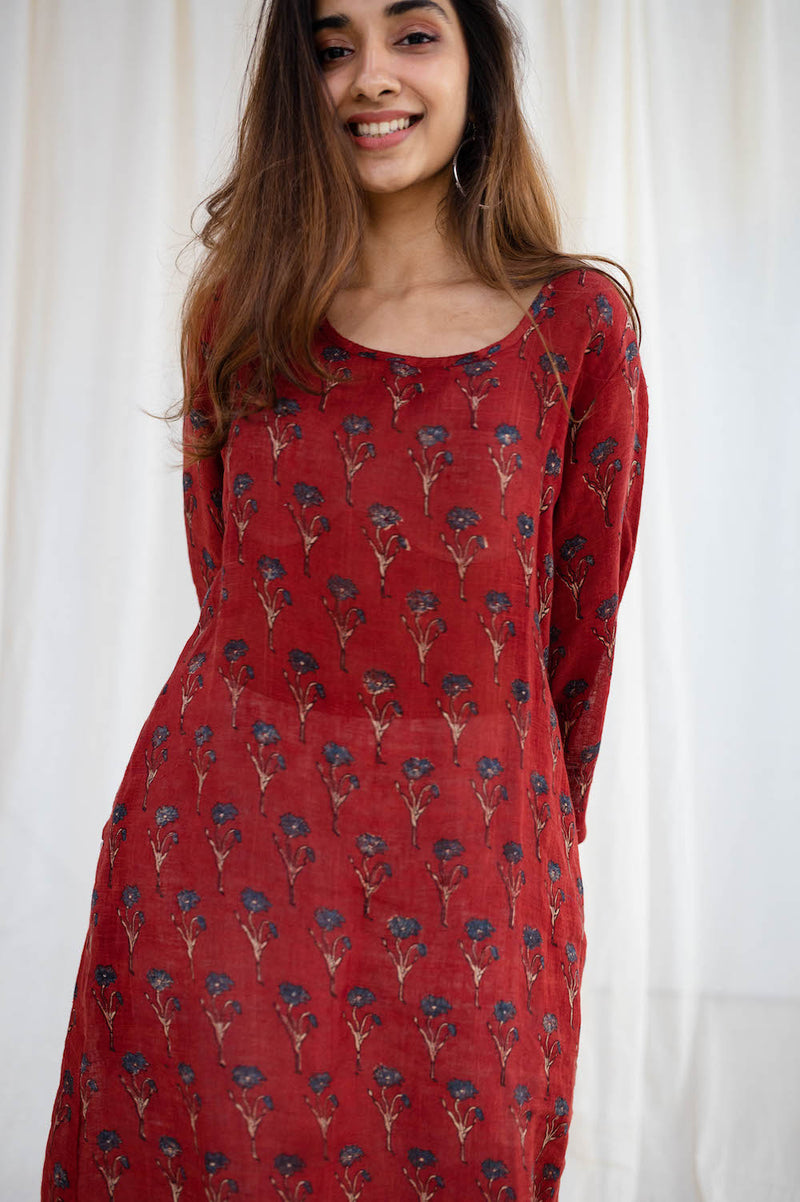 Latika Ajrakh Madder Linen Kurta