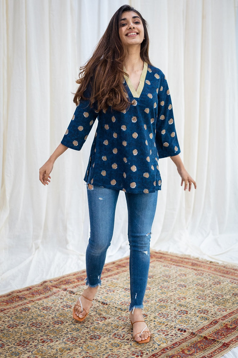 Diya Jahota Indigo Cotton Short Top