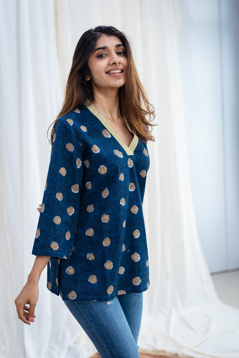 Diya Jahota Indigo Cotton Short Top