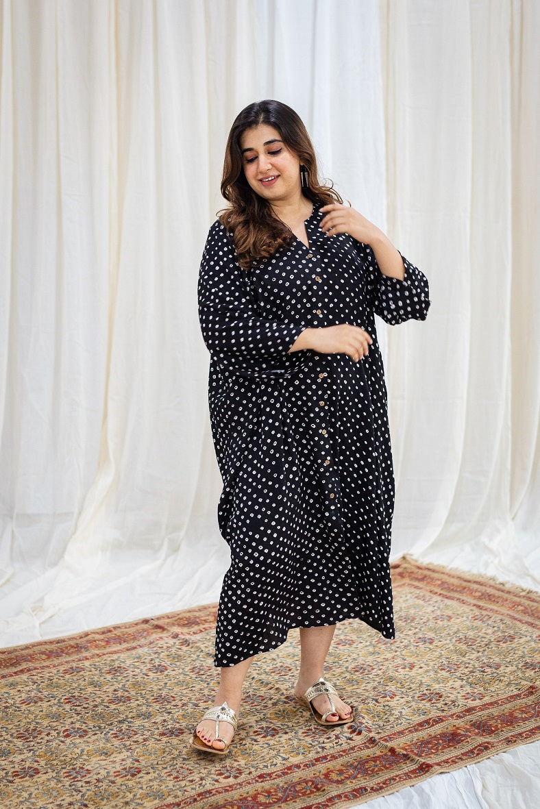 Nistha Bandhani Black Cotton Kaftan Dress