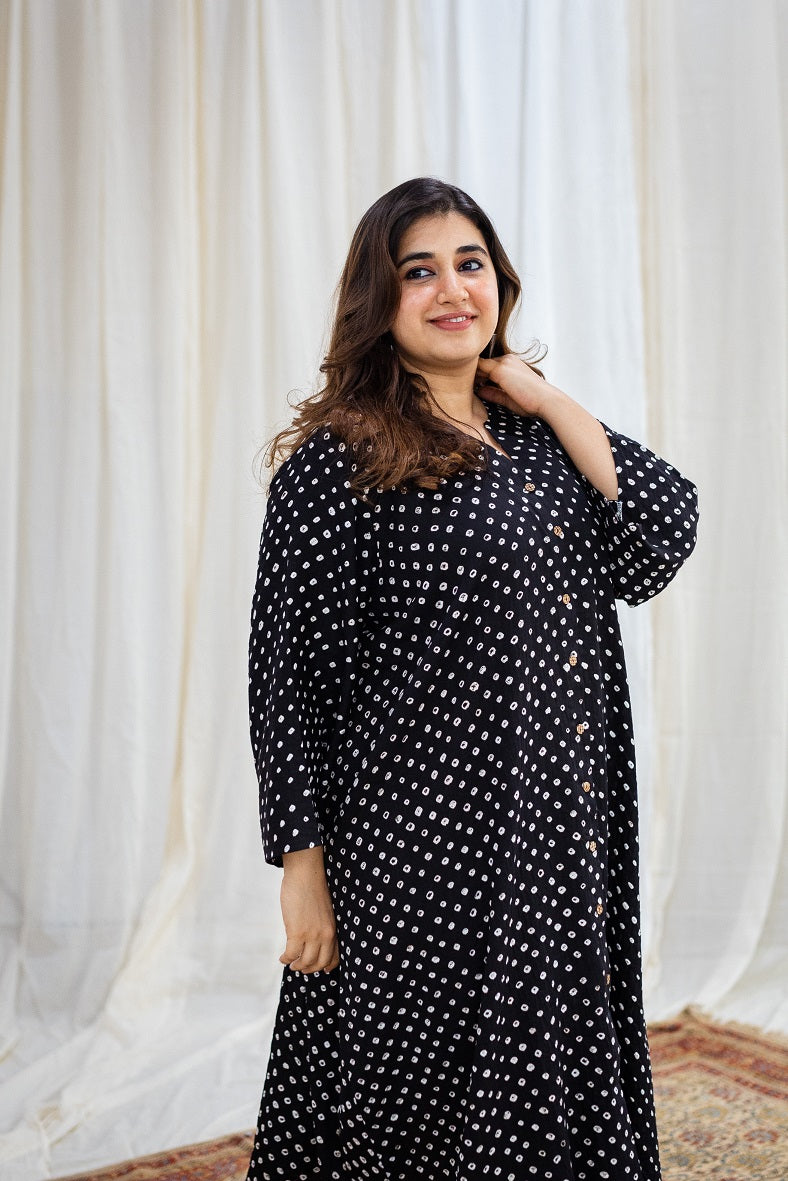 Nistha Bandhani Black Cotton Kaftan Dress