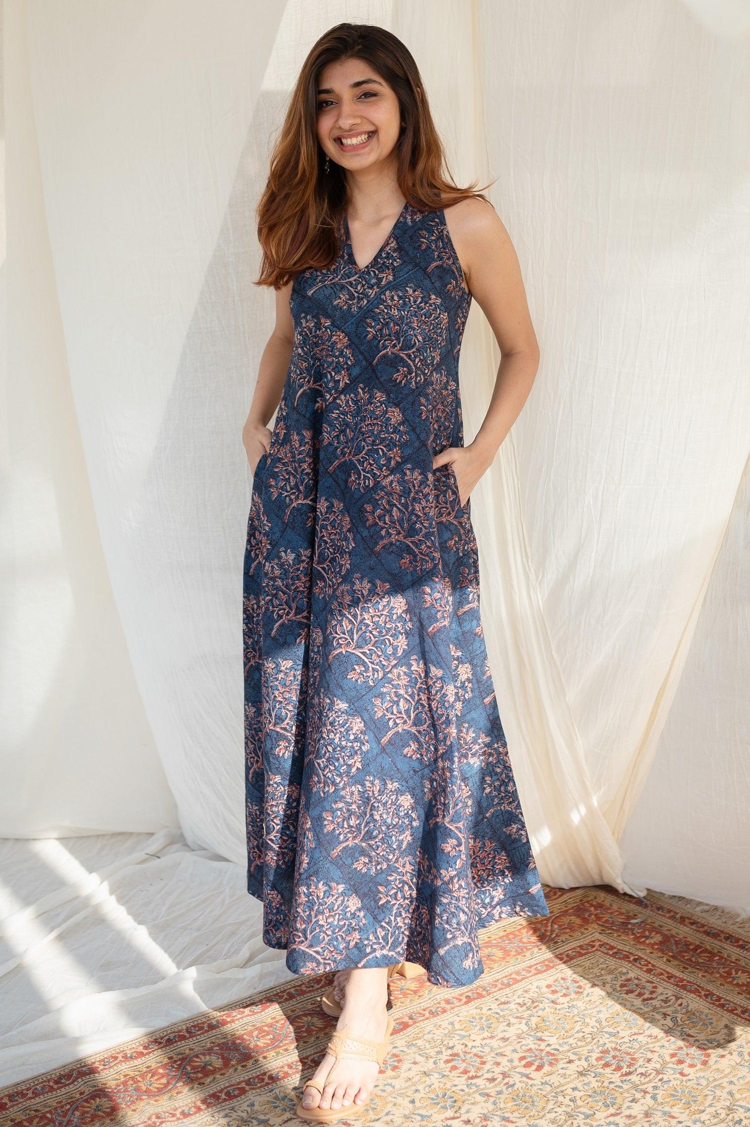 Indian Ethnic Women's Tashi Halter Neck Cotton Maxi Dress – THE INDIAN