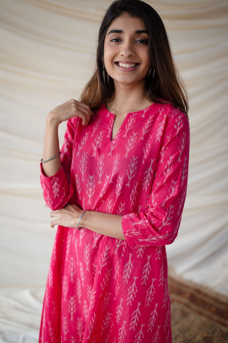 Namha Pink Ikkat Cotton Kurta