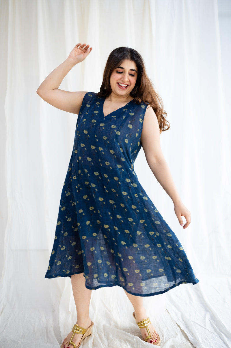 Riya Ajrakh Indigo Linen Dress
