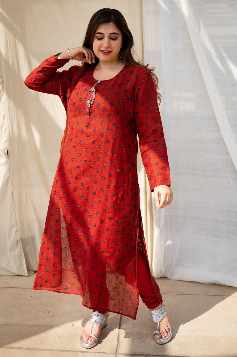 Maham Madder  & Indigo Lotus Ajrakh Natural Dyed Linen Kali Kurta