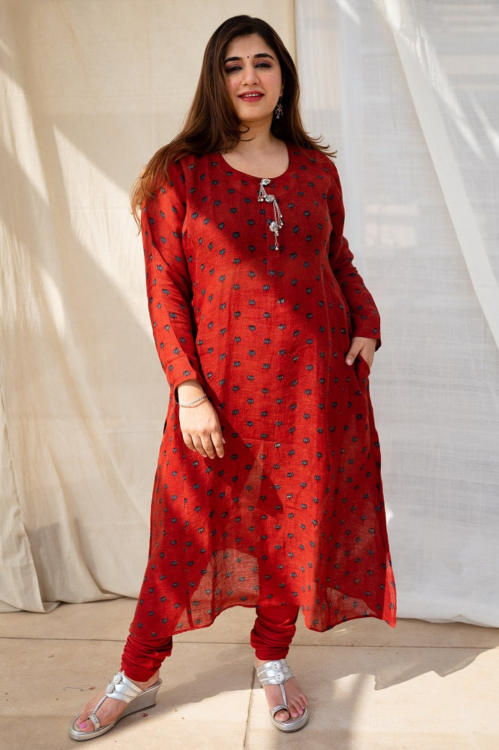 Maham Madder  & Indigo Lotus Ajrakh Natural Dyed Linen Kali Kurta