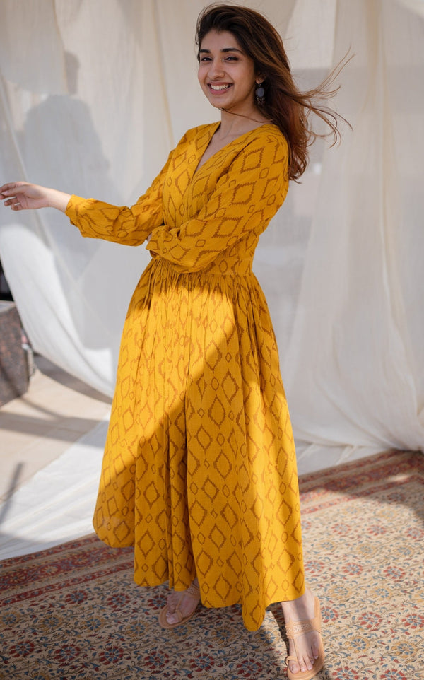 Yellow Mirror Work Ethnic Gown | Ethnic wear USA – Ria Fashions