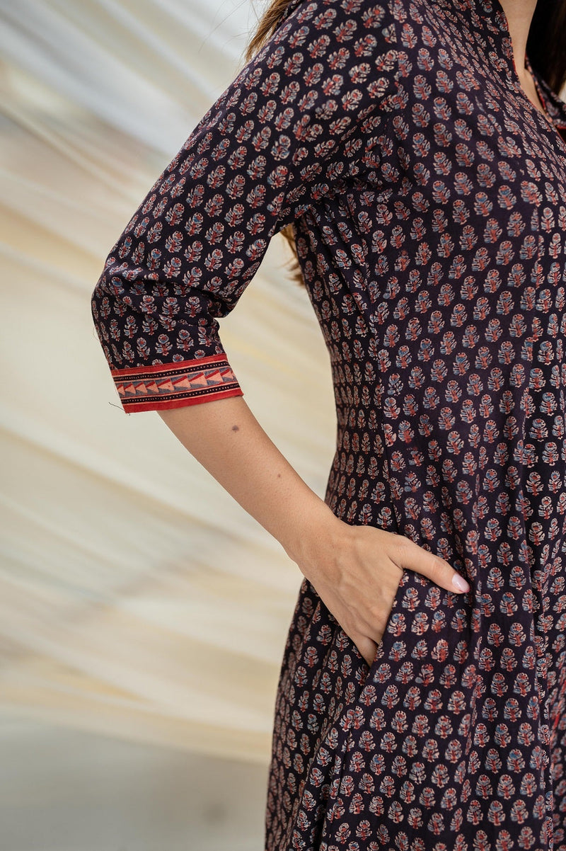 Aanchal Ajrakh Black Cotton Kurta