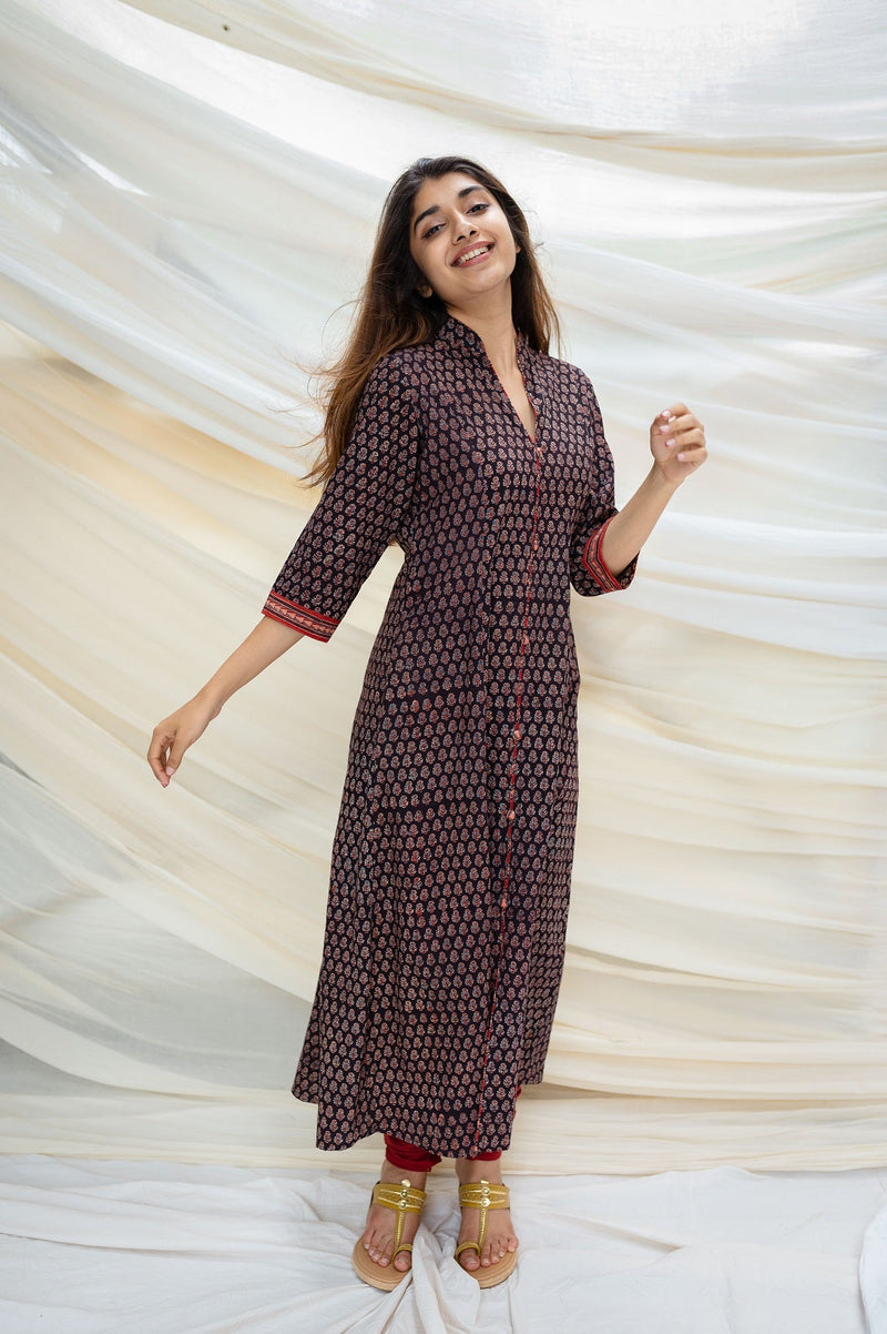 Aanchal Ajrakh Black Cotton Kurta