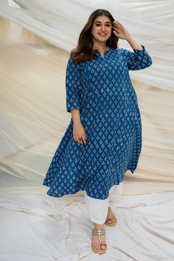 Tahira Dabu Indigo Cotton Kali Kurta