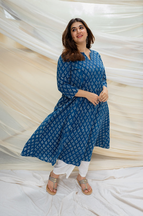 Tahira Dabu Indigo Cotton Kali Kurta