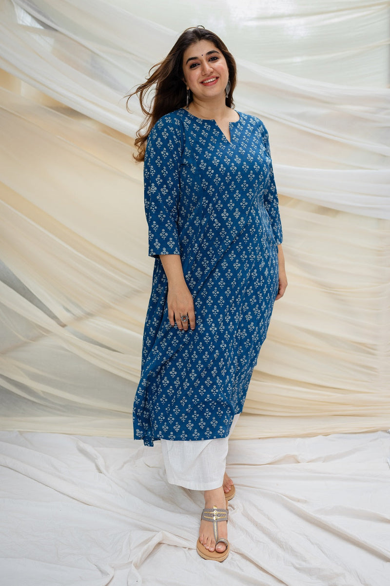 Tahira Dabu Indigo Cotton Kali Kurta