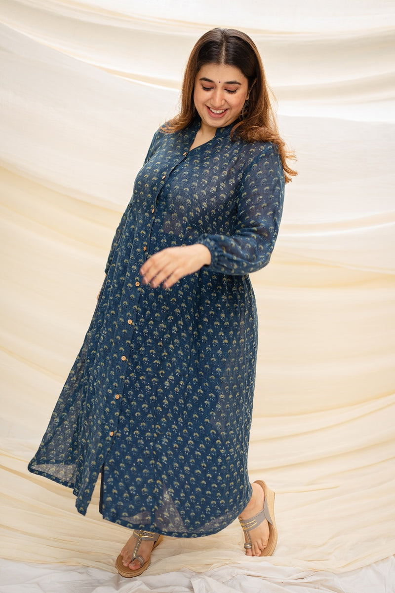 Sheya Ajrakh Indigo Linen Kurta